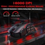 Redragon Wireless Gaming Mouse, MMO Gaming Mouse UP 16,000 DPI, 16 Macro Programmable Buttons, RGB Rechargeable Gaming Mouse with 12 Side Buttons, 70Hrs for PC Laptop MOBA FPS, M901P-KS