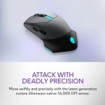 Alienware Wired/Wireless Gaming Mouse AW610M: 16000 DPI Optical Sensor - 350 Hour Rechargeable Battery, 7 Buttons, 3-ZONE 16.8m AlienFX RGB Lighting, Edge-Free Design, Ergonomic, Dark Side of the Moon