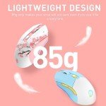 DAREU Sakura Pink Wireless Gaming Mouse with Charging Dock Rechargeable RGB,12K DPI,7 Programmable Buttons High-Precision Sensor [300IPS] [1000Hz] for PC Notebook Mac
