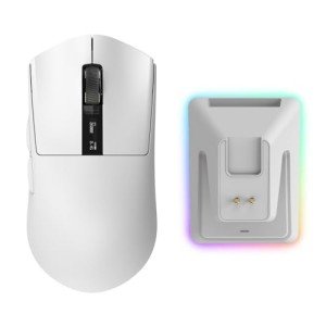 TECWARE EX1 Lightweight Gaming Mouse, 26K DPI Wireless Mouse, OLED Screen Display, 59g Lightweight, RGB Charging Dock, Tri-Mode Connectivity, Comes with PTFE Feet and Grip Tape, Gaming Mouse (White)