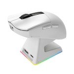 TECWARE EX1 Lightweight Gaming Mouse, 26K DPI Wireless Mouse, OLED Screen Display, 59g Lightweight, RGB Charging Dock, Tri-Mode Connectivity, Comes with PTFE Feet and Grip Tape, Gaming Mouse (White)