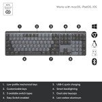Logitech MX Mechanical Wireless Illuminated Performance Keyboard, Clicky Switches, Backlit Keys, Bluetooth, USB-C, macOS, Windows, Linux, iOS, Android, Metal