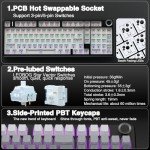 AULA F99 Pro Wireless Mechanical Keyboard with Knob,Tri-Mode BT5.0/USB-C/2.4GHz Hot Swappable Keyboard,Pre-lubed Switches,Gasket Structure,RGB Backlit Computer Gaming Keyboard (Side Printed Black)