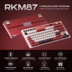 RK ROYAL KLUDGE M87 Wireless Gaming Keyboard with Screen and Dual Knob, 75% Percent 2.4Ghz/Bluetooth/USB-C Gasket Mechanical Keyboard with 7500mAh Battery, RGB Backlit Hot Swappable Cream Switch, Red