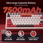 RK ROYAL KLUDGE M87 Wireless Gaming Keyboard with Screen and Dual Knob, 75% Percent 2.4Ghz/Bluetooth/USB-C Gasket Mechanical Keyboard with 7500mAh Battery, RGB Backlit Hot Swappable Cream Switch, Red
