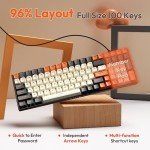 RK ROYAL KLUDGE RK100 Wireless Mechanical Keyboard RGB Backlit Bluetooth5.1/2.4G/Wired 96% Full Size 100-Key Hot Swappable Gaming Keyboard Red Switch Carbon