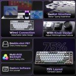 YUNZII B75 Mechanical Keyboard,75% Layout with Knob,Hot Swappable RGB Backlit Gasket Mounted, Creamy Typing, Double-Shot PBT Keycaps,Cherry Profile,for Win/Mac (Dark Grey, Cocoa Cream V2 Switch)