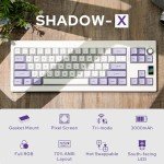 EPOMAKER Shadow-X Gasket Mechanical Keyboard with Screen, Hot Swappable 3 Modes (2.4ghz/Bluetooth/USB-C Wired) Wireless Gaming Keyboard, Poron Foam, Silicon Pad (White Purple, Flamingo Switch)