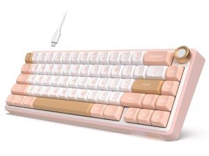 RK ROYAL KLUDGE R65 Wired Mechanical Keyboard with Volume Knob, 60% Percent RGB Backlit Gasket Mount Gaming Keyboard with PBT Keycaps, MDA Profile, QMK/VIA, 66 Keys Hot Swappable Cream Switch, Pink