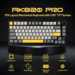 EPOMAKER Ajazz AK820 Pro 75% Mechanical Keyboard, Gasket-Mounted Gaming Keyboard with TFT Smart Display&Knob, Bluetooth 5.1/2.4G Wireless/Type-C Wired Custom Keyboard (Grey, Flying Fish Switch)
