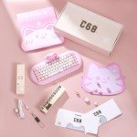 YUNZII C68 Wireless Mechanical Keyboard,65% Layout,Hot Swap,Triple Mode BT5.0/2.4G/Wired, RGB Backlit NKRO,Cute Cat Silicone Ergonomic Design for Win/Mac (Pink, Milk Switch)