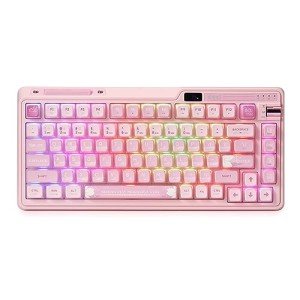 KZZI K75 PRO RGB 75% Wireless Gasket Mechanical Keyboard, Triple Mode BT 5.0/2.4G/USB-C 82 Keys Hot Swappable Gaming Keyboard w/Knob & Power Display, Custom Tactile Switches, Sakura Pink