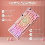 KZZI K75 PRO RGB 75% Wireless Gasket Mechanical Keyboard, Triple Mode BT 5.0/2.4G/USB-C 82 Keys Hot Swappable Gaming Keyboard w/Knob & Power Display, Custom Tactile Switches, Sakura Pink