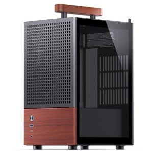 JONSBO T6 Black ITX PC Case, Mini Tower Aluminum Computer Case, with Multifunctional Handle, Walnut (Solid Wood) Panel.MB:DTX/ITX,Black Chassis