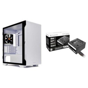 Thermaltake S100 Tempered Glass Snow Edition Micro-ATX Mini-Tower Computer Case & Smart 700W 80+ White Certified PSU, Continuous Power with 120mm Ultra Quiet Fan