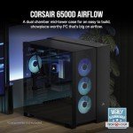 CORSAIR 6500D AIRFLOW Mid-Tower ATX Dual Chamber PC Case – Tempered Glass – Reverse Connection Motherboard Compatible – No Fans Included – Black