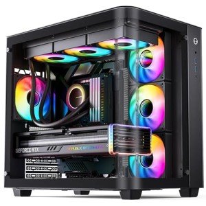 JONSBO TK-3 Black One-Piece Curved Glass ATX Mid Tower Pc Case, One-Piece Curved Glass, SP BTF MB/Dual 360 AIO/ATX PSU/40Series GPU, with 10 Fan Positions, 270 Degree Side View Display,Black Chassis