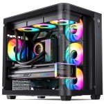 JONSBO TK-3 Black One-Piece Curved Glass ATX Mid Tower Pc Case, One-Piece Curved Glass, SP BTF MB/Dual 360 AIO/ATX PSU/40Series GPU, with 10 Fan Positions, 270 Degree Side View Display,Black Chassis
