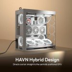 HAVN HS 420 VGPU Dual-Chamber Mid Tower ATX PC Case White | PCIe 5.0 Vertical GPU Kit, 11x 140mm Fan Slots & 2X 420mm Radiator Support, SimpliCable Cable Management, Tempered Glass, PWM Fan Hub