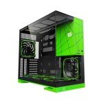 Geometric Future M5 Tempered Glass Mid Tower, E-ATX/ATX Gaming Case, 1.2mm Steel, Type C, Toolless Panels, Support 420/360 Radiator, ARGB PWM 140m Fan x 5 Pre-Installed, Black/Green, GEO-M5F-BNY