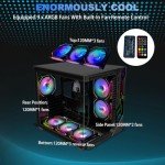 ATX Mid-Tower PC Gaming Case with 9pcs ARGB Fans Control Remote, Gaming ATX Case 360mm Radiator Support,ATX PC Case Tempered Glass Front/Side Panel,Mid Tower ATX Computer Case.