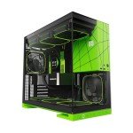 Geometric Future M5 Tempered Glass Mid Tower, E-ATX/ATX Gaming Case, 1.2mm Steel, Type C, Toolless Panels, Support 420/360 Radiator, ARGB PWM 140m Fan x 5 Pre-Installed, Black/Green, GEO-M5F-BNY