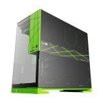 Geometric Future M5 Tempered Glass Mid Tower, E-ATX/ATX Gaming Case, 1.2mm Steel, Type C, Toolless Panels, Support 420/360 Radiator, ARGB PWM 140m Fan x 5 Pre-Installed, Black/Green, GEO-M5F-BNY
