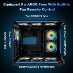ATX Mid-Tower PC Gaming Case with 9pcs ARGB Fans Control Remote, Gaming ATX Case 360mm Radiator Support,ATX PC Case Tempered Glass Front/Side Panel,Mid Tower ATX Computer Case.