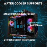 ATX Mid-Tower PC Gaming Case with 9pcs ARGB Fans Control Remote, Gaming ATX Case 360mm Radiator Support,ATX PC Case Tempered Glass Front/Side Panel,Mid Tower ATX Computer Case.