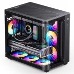 JONSBO TK-3 Black One-Piece Curved Glass ATX Mid Tower Pc Case, One-Piece Curved Glass, SP BTF MB/Dual 360 AIO/ATX PSU/40Series GPU, with 10 Fan Positions, 270 Degree Side View Display,Black Chassis