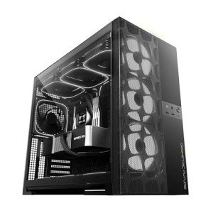 Geometric Future M5 Vent Mesh Panel Tempered Glass Mid Tower, E-ATX/ATX Gaming Case, High Airflow, 1.2mm Steel, Type C, Support 420/360 Radiator, ARGB PWM 140m fan x 5 Pre-Installed, Black, GEO-M5VF-B