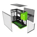 Geometric Future M5 Tempered Glass Mid Tower, E-ATX/ATX Gaming Case, 1.2mm Steel, Type C, Toolless Panels, Support 420/360 Radiator, ARGB PWM 140m Fan x 5 Pre-Installed, Black/Green, GEO-M5F-BNY