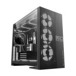 Geometric Future M5 Vent Mesh Panel Tempered Glass Mid Tower, E-ATX/ATX Gaming Case, High Airflow, 1.2mm Steel, Type C, Support 420/360 Radiator, ARGB PWM 140m fan x 5 Pre-Installed, Black, GEO-M5VF-B