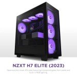 NZXT H7 Elite - ATX Mid Tower PC Gaming Case - Front I/O USB Type-C Port - Quick-Release Tempered Glass Side Panel - Black (2023)