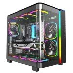 MONTECH King 95 PRO Dual-Chamber ATX Mid-Tower PC Gaming Case, High-Airflow, Toolless Panels, Sturdy Curved Tempered Glass Front, 6 ARGB PWM Fan Pre-Installed with Fan Hub, Black