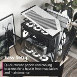 APNX V1 Dual-Chamber ATX Mid-Tower Airflow PC Case, Panoramic Glass Panels, 10 Fan Slots, 360mm Radiator Support, Angular Intake 16cmx2 Fan Bracket, GPU Mount, Cable Management, Black/White/Wood