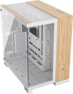 CORSAIR 6500X Mid-Tower ATX Dual Chamber PC Case – Panoramic Tempered Glass – Reverse Connection Motherboard Compatible – No Fans Included – White/Bamboo Wood