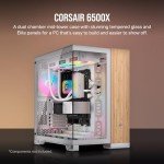 CORSAIR 6500X Mid-Tower ATX Dual Chamber PC Case – Panoramic Tempered Glass – Reverse Connection Motherboard Compatible – No Fans Included – White/Bamboo Wood