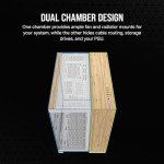 CORSAIR 6500X Mid-Tower ATX Dual Chamber PC Case – Panoramic Tempered Glass – Reverse Connection Motherboard Compatible – No Fans Included – White/Bamboo Wood