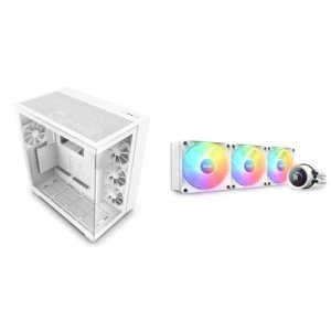 NZXT H9 Flow Dual-Chamber ATX Mid-Tower PC Gaming Case & Kraken 360 RGB - 360mm AIO CPU Liquid Cooler - RL-KR360-W1