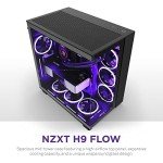 NZXT H9 Flow Dual-Chamber ATX Mid-Tower PC Gaming Case CM-H91FB-01 - High-Airflow Perforated Top Panel Tempered Glass Front & Side Panels 360mm Radiator Support Cable Management