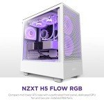 NZXT H5 Flow RGB Compact ATX Mid-Tower PC Gaming Case – High Airflow Perforated Front Panel Tempered Glass Side Cable Management 2 x F140 Core Fans 280mm Radiator Support White