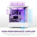 NZXT H5 Flow RGB Compact ATX Mid-Tower PC Gaming Case – High Airflow Perforated Front Panel Tempered Glass Side Cable Management 2 x F140 Core Fans 280mm Radiator Support White