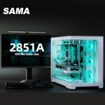 SAMA 2851A Gaming ATX PC Case, Mid-Tower Computer Case with 4 ARGB PWM Fans, 360mm Radiator Support, Curved Tempered Glass Front and Side Panel - White