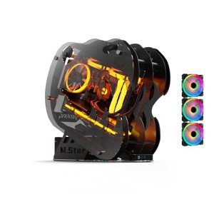 MegaPC Dinosaur M.Star Open-Frame Mid-Tower Micro-ATX/Mini-ITX Gaming Case - Tempered Glass Panels, High Airflow, ARGB Lighting, USB-C Port, Tool-Free Design (Black, with Fans Only)