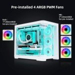 SAMA 2851A Gaming ATX PC Case, Mid-Tower Computer Case with 4 ARGB PWM Fans, 360mm Radiator Support, Curved Tempered Glass Front and Side Panel - White