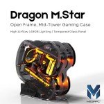 MegaPC Dinosaur M.Star Open-Frame Mid-Tower Micro-ATX/Mini-ITX Gaming Case - Tempered Glass Panels, High Airflow, ARGB Lighting, USB-C Port, Tool-Free Design (Black, with Fans Only)