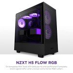 NZXT H5 Flow RGB Compact ATX Mid-Tower PC Gaming Case – CC-H51FB-R1 - High Airflow Perforated Front Panel – Tempered Glass Side Panel – Cable Management – 2 x F140 RGB Core Fans – Black