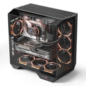 darkFlash Full-Tower ATX Gaming PC Case, Back Plug-in Motherboard, Dual-Chamber, Panoramic Glass, Up to 2 x 360mm Radiators, RTX 40 Compatible(DY470) (1 PWM ARGB Fans, Black)