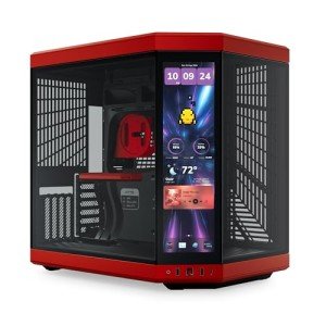 HYTE Y70 Touch Infinite Dual Chamber ATX Mid Tower Modern Aesthetic Case with Integrated 2.5K LCD Touchscreen - Black Cherry/Red